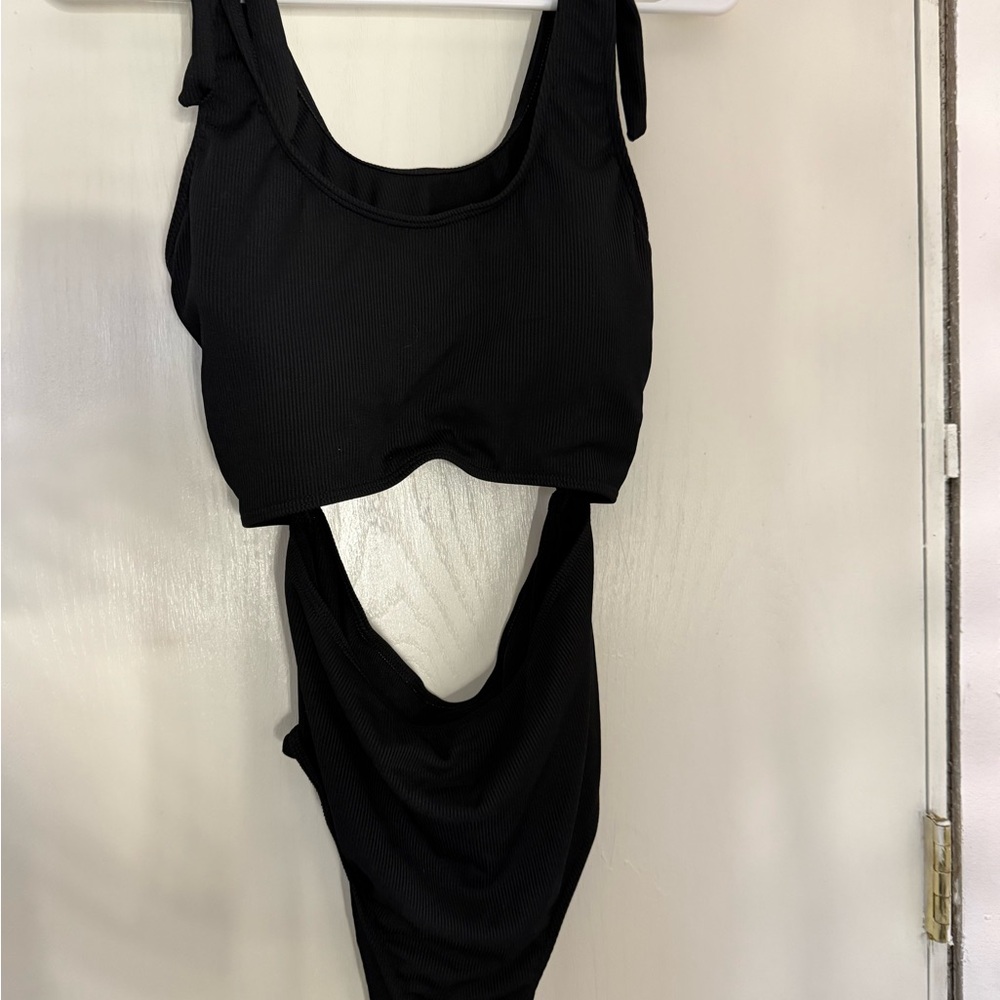 Black Ribbed One-Piece Swimsuit